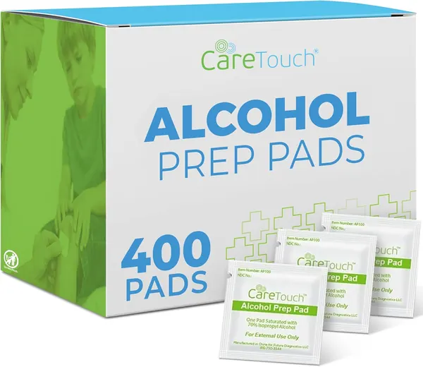 Box of sterile alcohol prep pads for sanitizing peptide vial stoppers