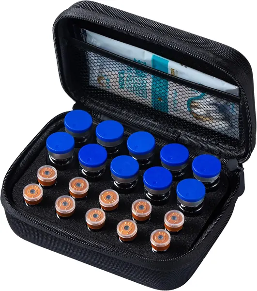 Insulated peptide storage case for keeping vials and syringes organized
